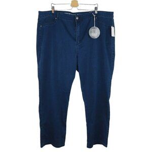 Avenue Womens Plus Size 28 Average Straight Leg Solid Blue Wash Denim Jeans NEW